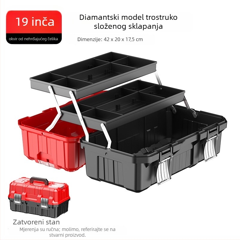 Otis presklopna kutija za alate s tri razine — plastična kutija za alate, nosivost 80 kg, okvir PP, trostruki dizajn, porijeklo: Linyi, Shandong