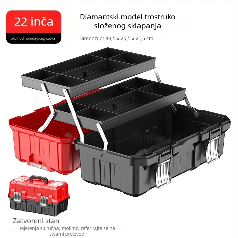 Otis presklopna kutija za alate s tri razine — plastična kutija za alate, nosivost 80 kg, okvir PP, trostruki dizajn, porijeklo: Linyi, Shandong