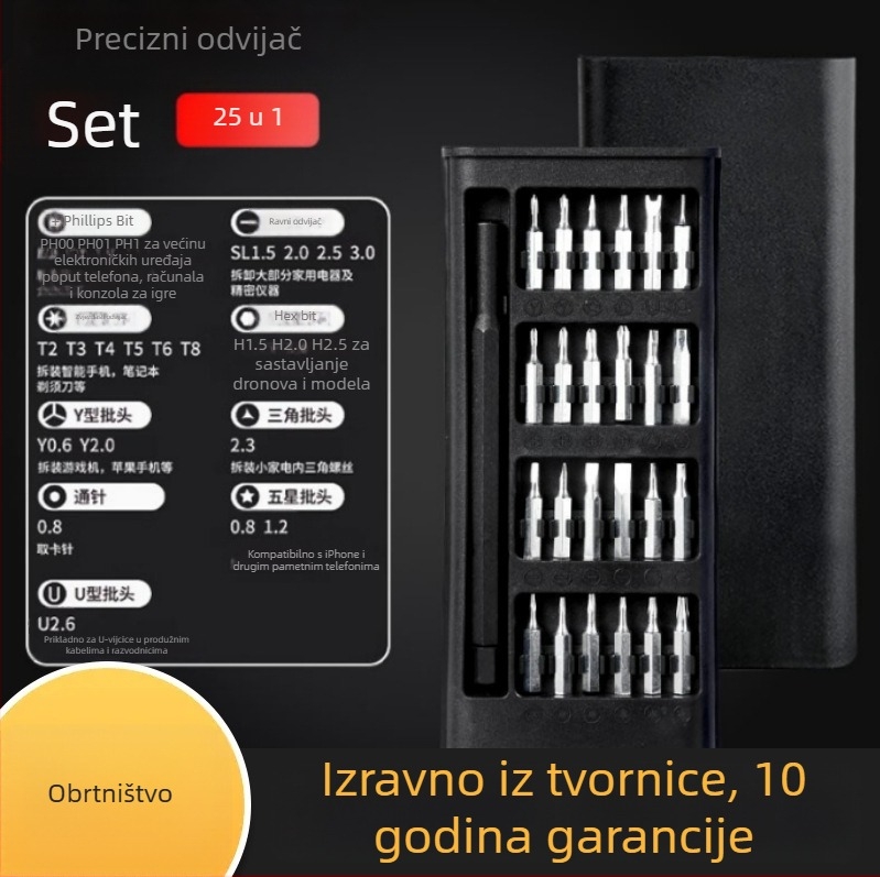 Precizni set odvijača za kućnu demontažu računala i mobilnih uređaja, magnetski vrhovi, čelik 45#, težina 0,12