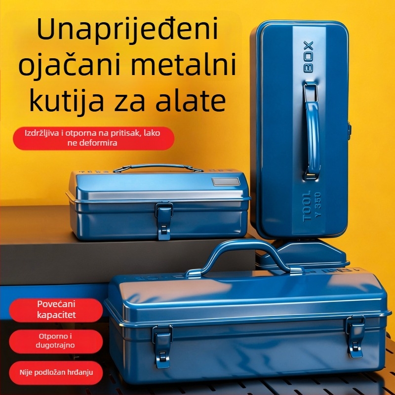 Metalna kutija za alat s preklopnim poklopom, industrijske klase, od čvrstog željeza, za kućnu upotrebu