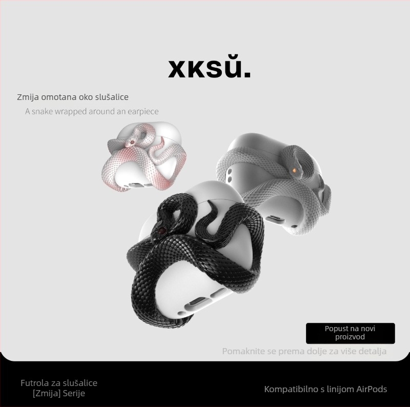 Xksu futrola za zaštitu iz Serije zmija za Apple AirPods Pro 3 i AirPods 4. generacije - crtani stil, injekcijsko oblikovanje, materijal PC