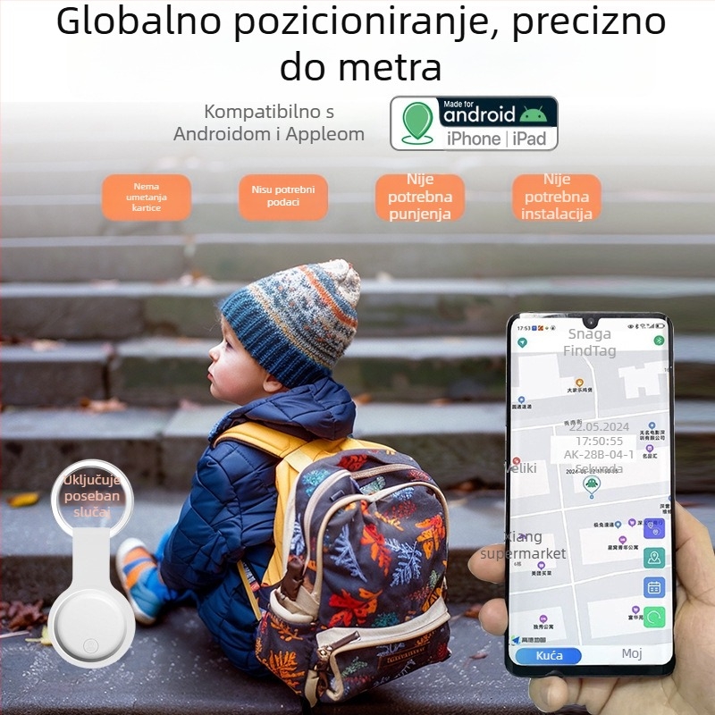 GPS lokator za kućne ljubimce AK-28B za Android i iOS, baterija 240 mAh, povijesno praćenje i globalno pozicioniranje