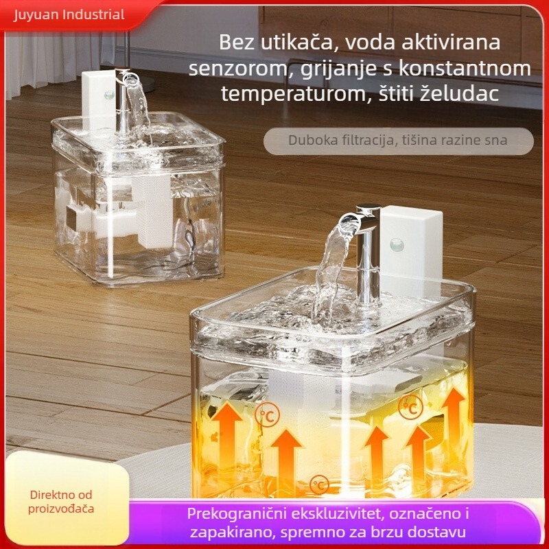 Dispenser za vodu za mačke s bazom za kontrolu temperature, bežični senzor, pametna fontana za piće s automatskom cirkulacijom koja ne navlaži usta.
