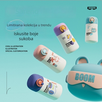 Izolirana šalica s dvostrukim slamkom i kapom na preklop (unutarnji 316 nehrđajući čelik; vanjski 201 nehrđajući čelik; izolacija 6–12 sati)
