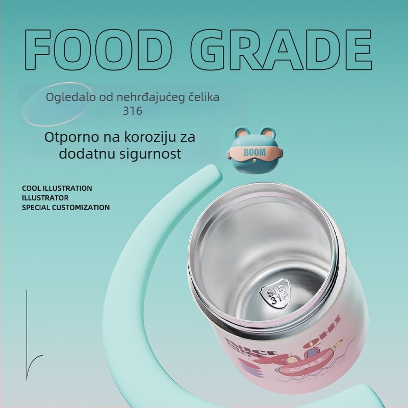 Izolirana šalica s dvostrukim slamkom i kapom na preklop (unutarnji 316 nehrđajući čelik; vanjski 201 nehrđajući čelik; izolacija 6–12 sati)