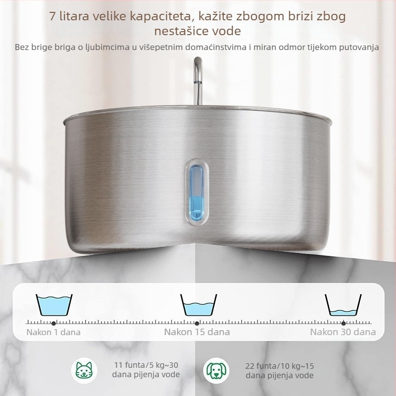 Dispenzer za vodu za mačke i pse s automatskim filtriranjem i kruženjem vode, od nehrđajućeg čelika, žično napajanje