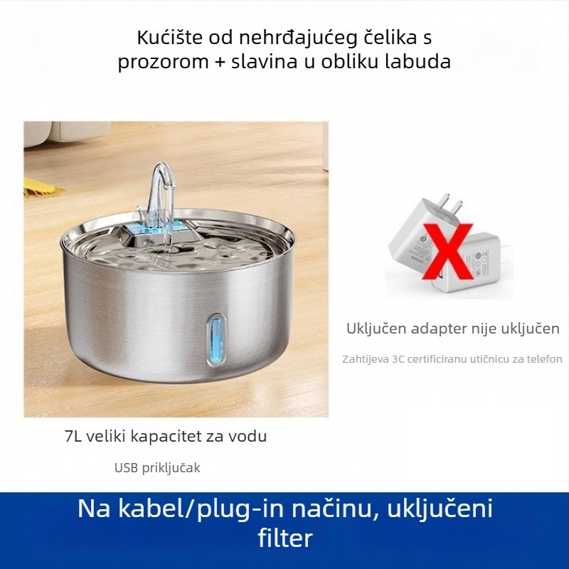 Dispenzer za vodu za mačke i pse s automatskim filtriranjem i kruženjem vode, od nehrđajućeg čelika, žično napajanje