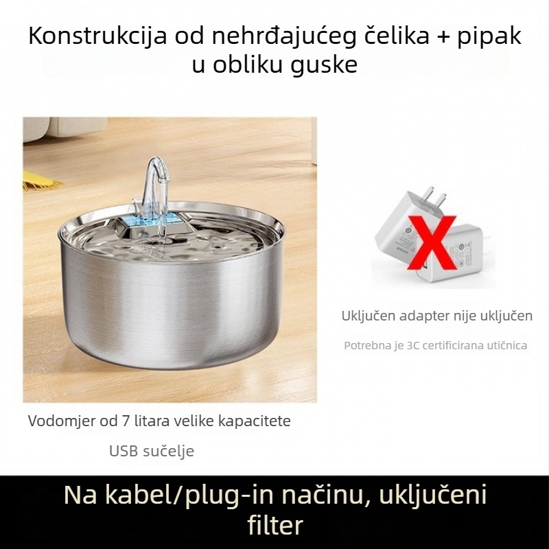 Dispenzer za vodu za mačke i pse s automatskim filtriranjem i kruženjem vode, od nehrđajućeg čelika, žično napajanje