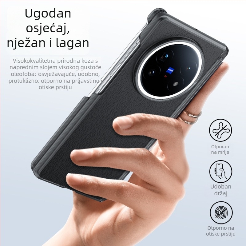 Stražnja futrola za Vivo X Fold5 s magnetskim središnjim osovinama i dvostrukim šarnirima, umjetna koža, otpornost na udarce, otiske prstiju