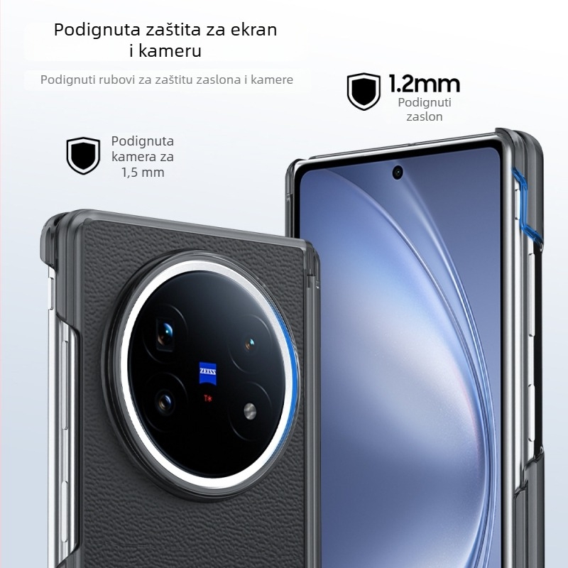 Stražnja futrola za Vivo X Fold5 s magnetskim središnjim osovinama i dvostrukim šarnirima, umjetna koža, otpornost na udarce, otiske prstiju