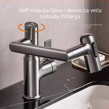 Slavina za umivaonik s digitalnim zaslonom, miješanje tople i hladne, bakreno tijelo, model Lucky Cat, 0–90°C, 1.2 MPa, keramički diskasti ventil