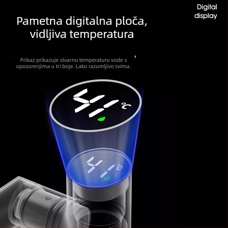 Slavina za umivaonik s digitalnim zaslonom, miješanje tople i hladne, bakreno tijelo, model Lucky Cat, 0–90°C, 1.2 MPa, keramički diskasti ventil