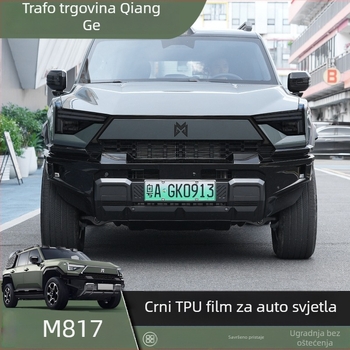 TPU zaštitna folija za svjetla Warrior M817 – uzorak zastave, samoljepljiva instalacija, prednji dio vozila