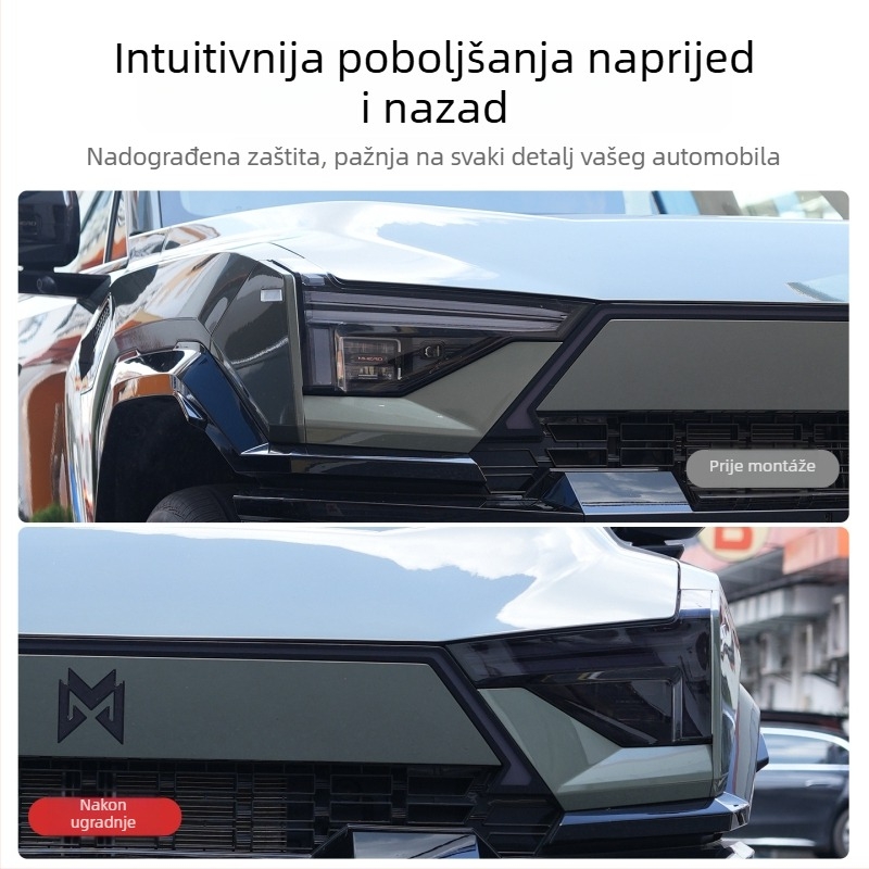 TPU zaštitna folija za svjetla Warrior M817 – uzorak zastave, samoljepljiva instalacija, prednji dio vozila