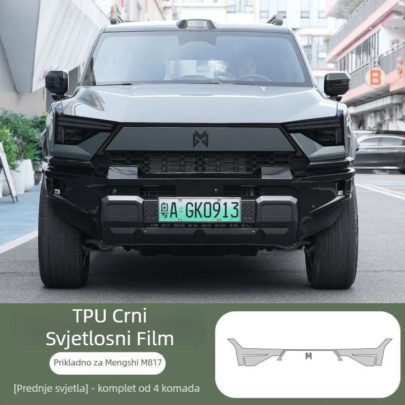 TPU zaštitna folija za svjetla Warrior M817 – uzorak zastave, samoljepljiva instalacija, prednji dio vozila