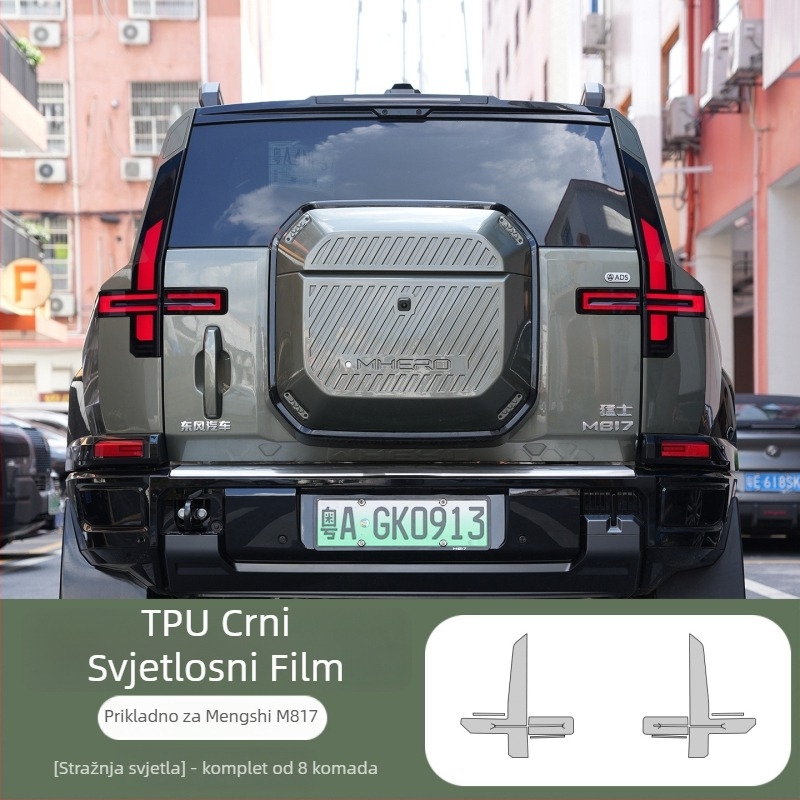 TPU zaštitna folija za svjetla Warrior M817 – uzorak zastave, samoljepljiva instalacija, prednji dio vozila