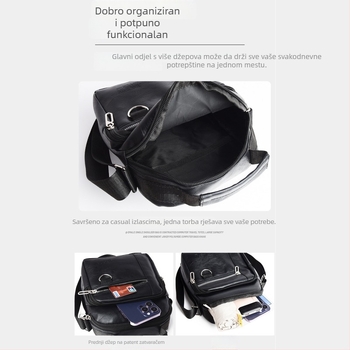 Muška crossbody torba, gradski stil (vodootporna, velika zapremina, više pretinaca, PU materijal, pogodno za 8-inčni prijenosnik)