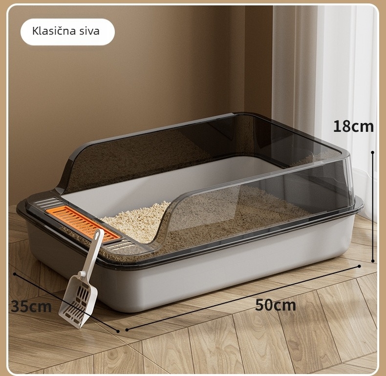 Kutija za mačji stelj s poluotvorenim dizajnom, PP materijal, pogodna za mačke, bez pametnih funkcija