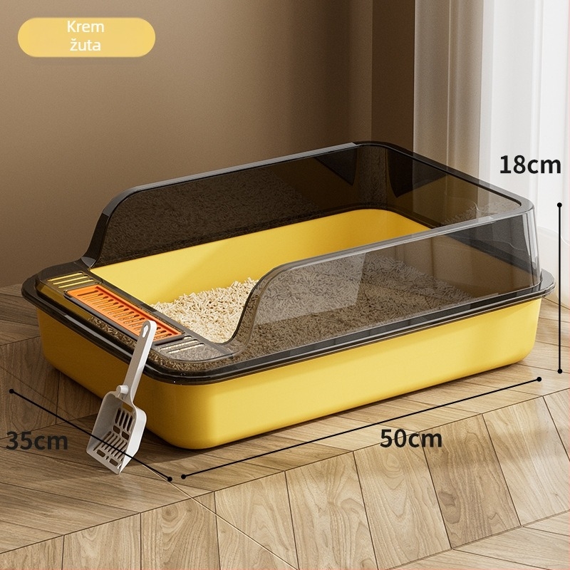 Kutija za mačji stelj s poluotvorenim dizajnom, PP materijal, pogodna za mačke, bez pametnih funkcija