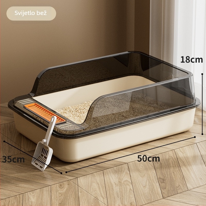 Kutija za mačji stelj s poluotvorenim dizajnom, PP materijal, pogodna za mačke, bez pametnih funkcija