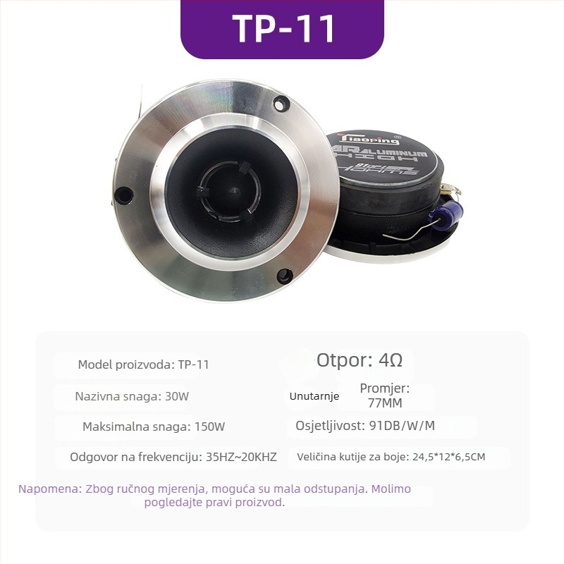 Automobilski aluminijski tweeter, GTTP-11–GTTP-15, 4 Ω, 150 W, 35 Hz–20 kHz