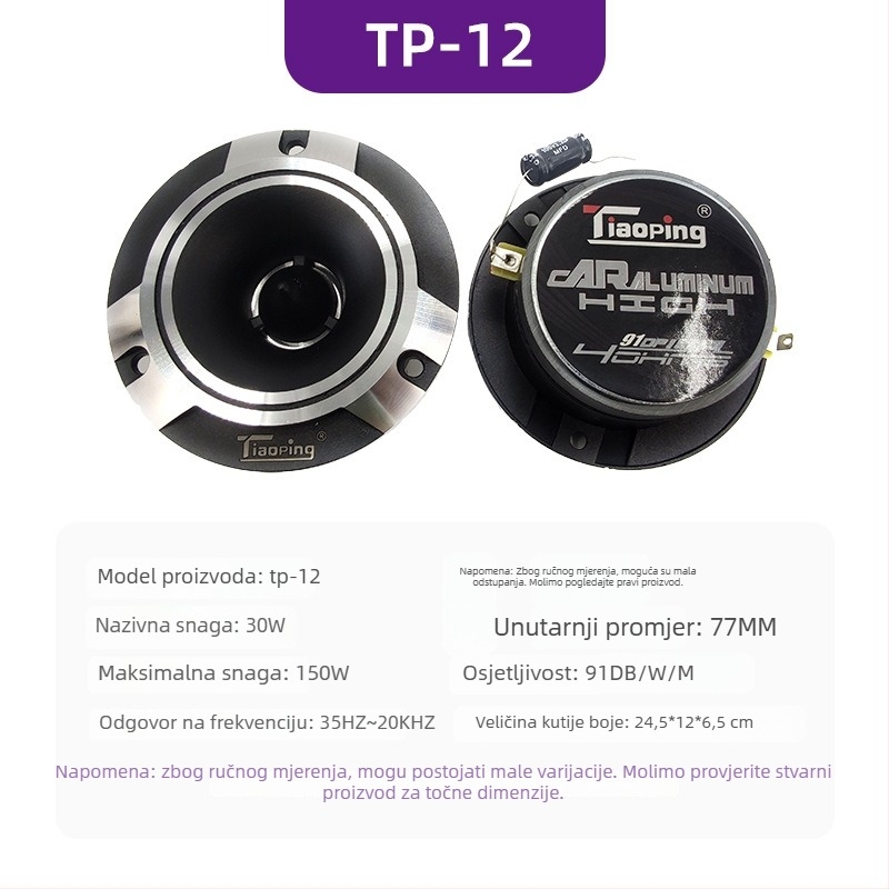 Automobilski aluminijski tweeter, GTTP-11–GTTP-15, 4 Ω, 150 W, 35 Hz–20 kHz