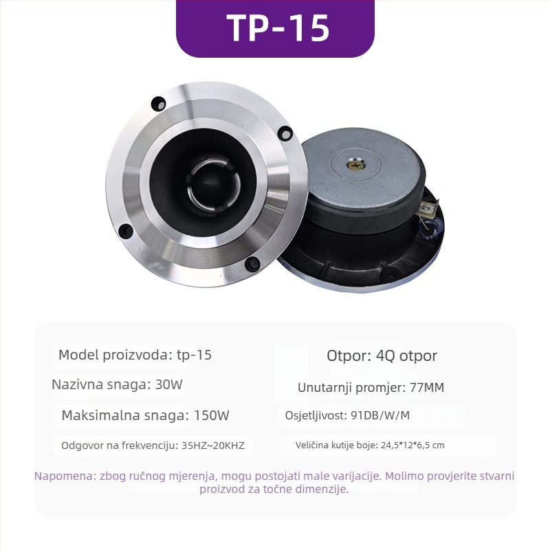 Automobilski aluminijski tweeter, GTTP-11–GTTP-15, 4 Ω, 150 W, 35 Hz–20 kHz