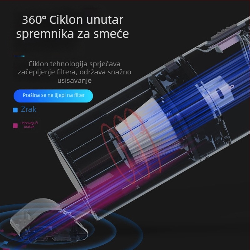 Prijenosni usisavač za automobil, bežični, 120W, usisna snaga 9000Pa, sterilizacija i osvjetljenje