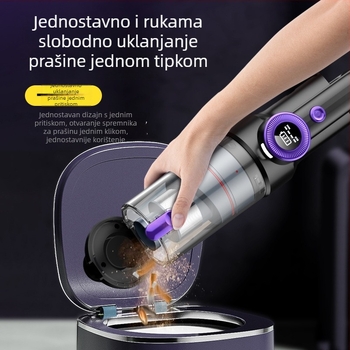 Prijenosni bežični ručni usisavač za automobil s digitalnim zaslonom, bez četkica motora, ciklonska tehnologija (5V-2A; 100 W; 16000 Pa usisnog tlaka; punjiv)