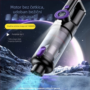 Prijenosni bežični ručni usisavač za automobil s digitalnim zaslonom, bez četkica motora, ciklonska tehnologija (5V-2A; 100 W; 16000 Pa usisnog tlaka; punjiv)