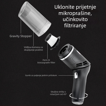Usisavač za automobil s visokom snagom i jakim usisavanjem (9V, 75W, 4500Pa, punjivi)