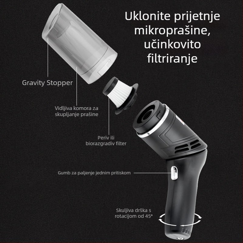 Usisavač za automobil s visokom snagom i jakim usisavanjem (9V, 75W, 4500Pa, punjivi)