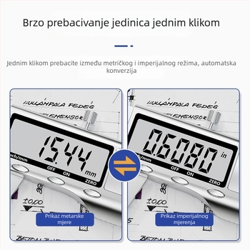 Digitalni šubler s elektroničkim zaslonom, nehrđajući čelik, preciznost 0.01 mm, profesionalna klasa