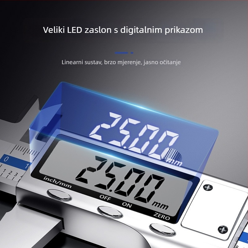 Digitalni šubler s elektroničkim zaslonom, nehrđajući čelik, preciznost 0.01 mm, profesionalna klasa