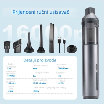 2-in-1 Auto usisavač – ručni, bežični, punjivi, 96W, 36V, 16000 Pa usisna snaga