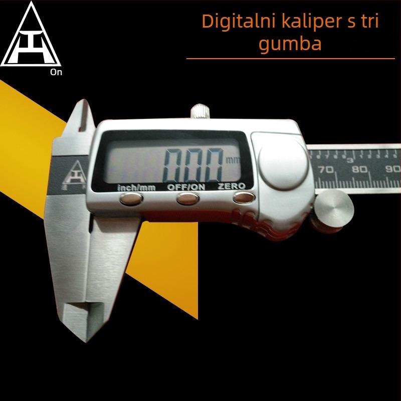 Digitalni kaliper od metala, raspon 0–150 mm, tri tipke, elektronički vernier.