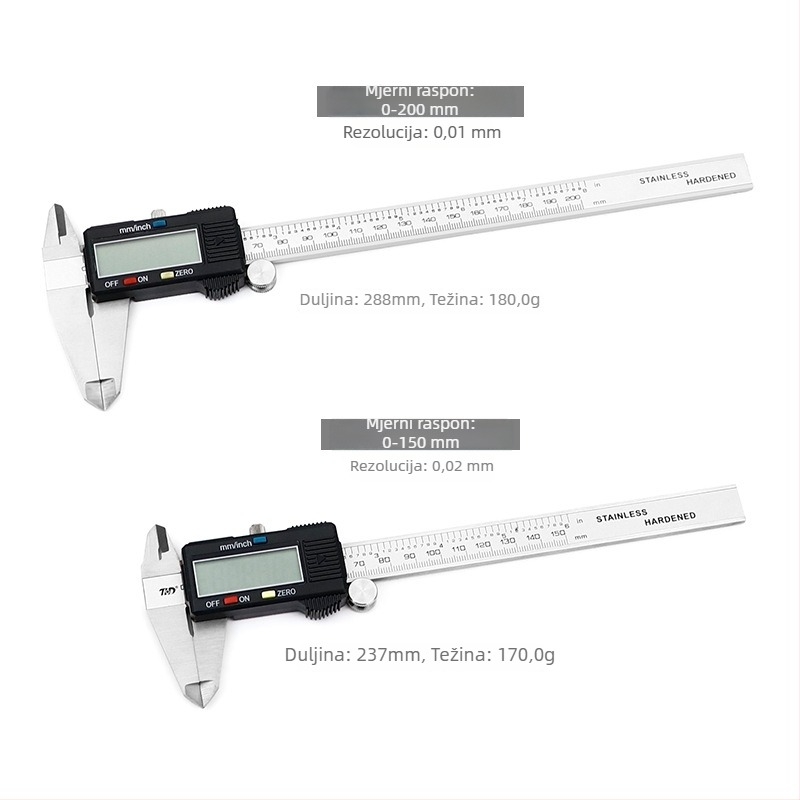 Digitalni kaliper za nakit od jadeita - visoka preciznost, elektronički zaslon, raspon mjerenja 0-150-200 mm, Tin hua da