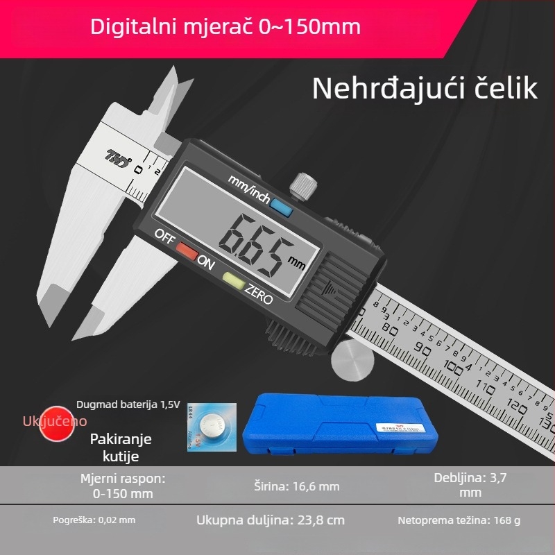 Digitalni kaliper za nakit od jadeita - visoka preciznost, elektronički zaslon, raspon mjerenja 0-150-200 mm, Tin hua da