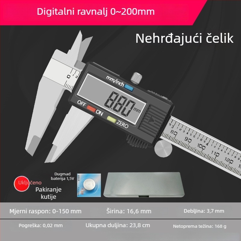 Digitalni kaliper za nakit od jadeita - visoka preciznost, elektronički zaslon, raspon mjerenja 0-150-200 mm, Tin hua da