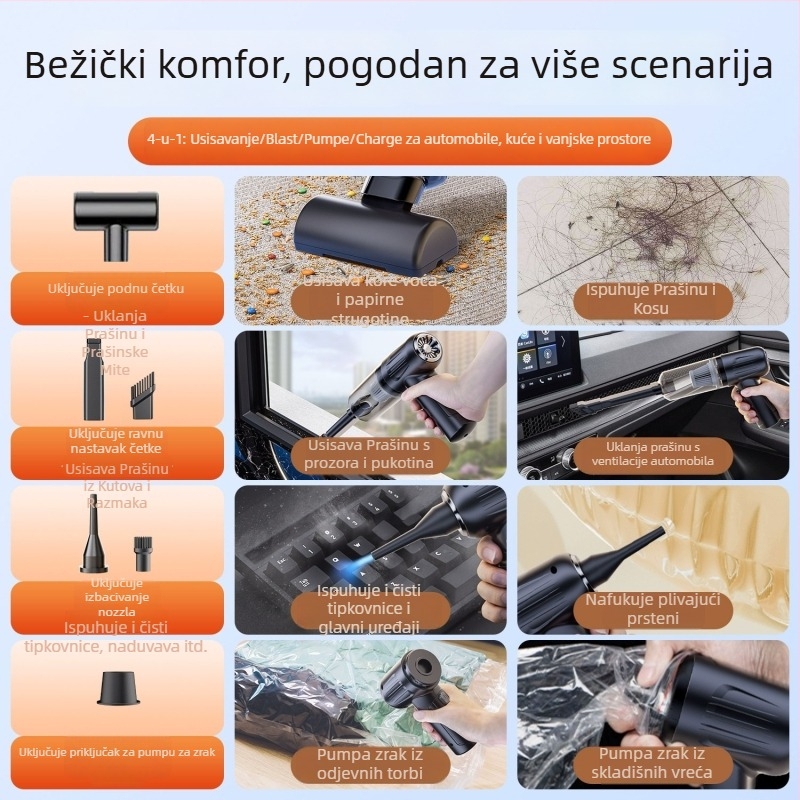 Ručni usisavač za automobil – 7.4V, 65W, 4500Pa, punjivi
