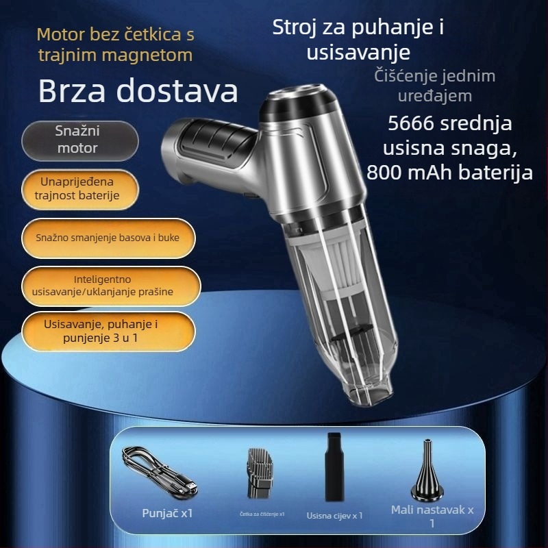 Bežični usisavač za automobil s usisom 20000 Pa, snaga 300 W, punjiv, do 45 minuta rada, niska buka