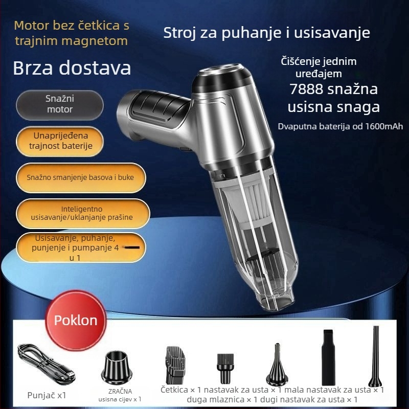 Bežični usisavač za automobil s usisom 20000 Pa, snaga 300 W, punjiv, do 45 minuta rada, niska buka