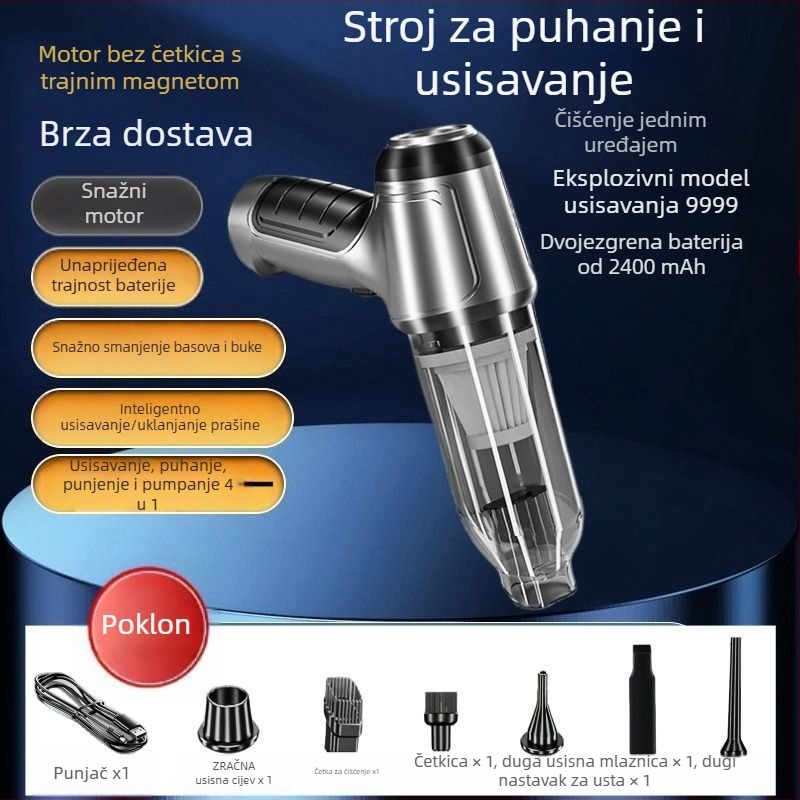 Bežični usisavač za automobil s usisom 20000 Pa, snaga 300 W, punjiv, do 45 minuta rada, niska buka