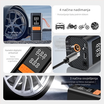 Automobilska pumpa za zrak, jednodijelna, 12V, 80W, 30 L/min, digitalni prikaz