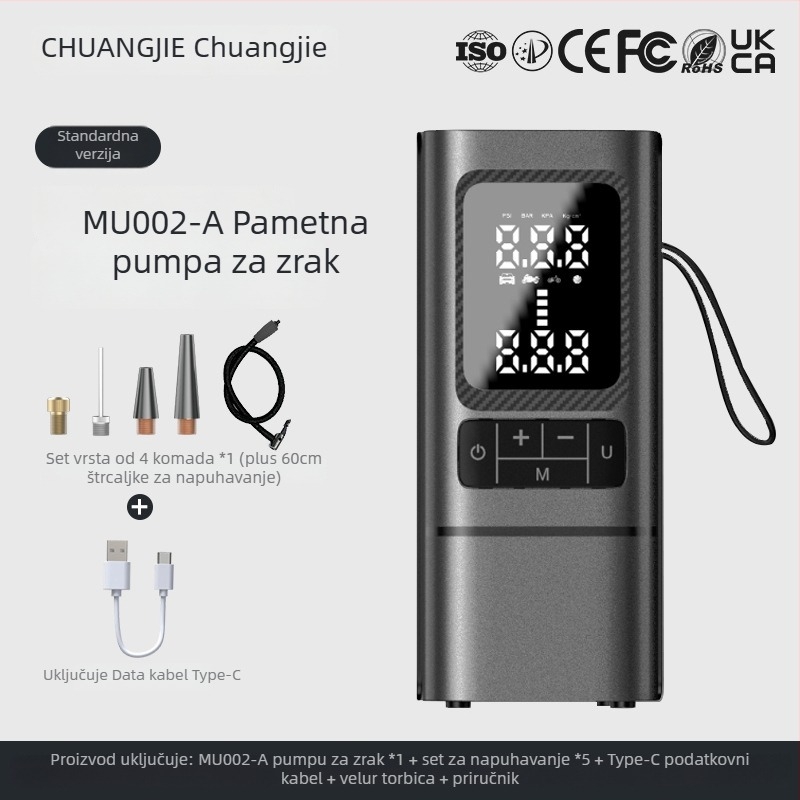 Automobilska pumpa za zrak, jednodijelna, 12V, 80W, 30 L/min, digitalni prikaz