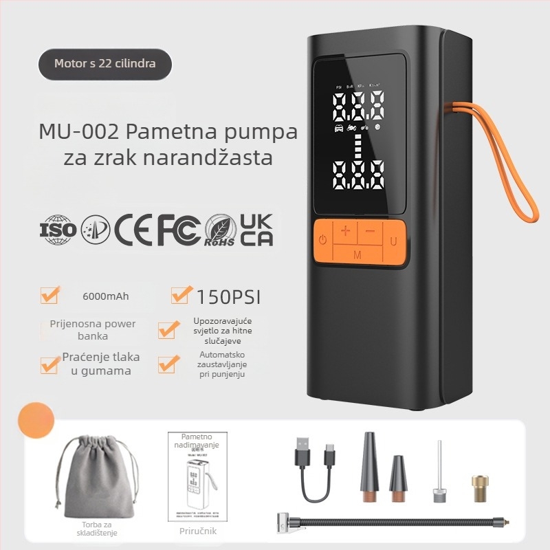 Automobilska pumpa za zrak, jednodijelna, 12V, 80W, 30 L/min, digitalni prikaz