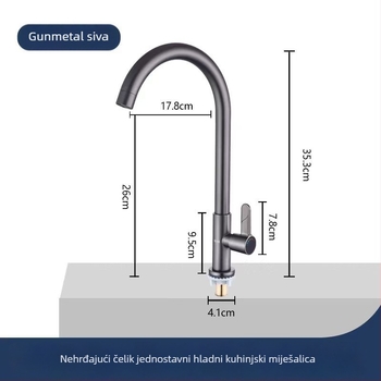 Kuhinjska slavina od nehrđajućeg čelika s elektroplatiranom završnom obradom, jednodijelna rupa, bakrena jezgrna ventila, 15 mm ulaz/izlaz, 15 mm sjedište ventila