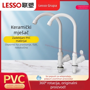 Liansu kuhinjski slavine s velikim zavojem, samo hladna voda, okretni vertikalni plastični slavina, model W23101, 20 mm ulaz/izlaz, brzo spajanje, keramnički ventil
