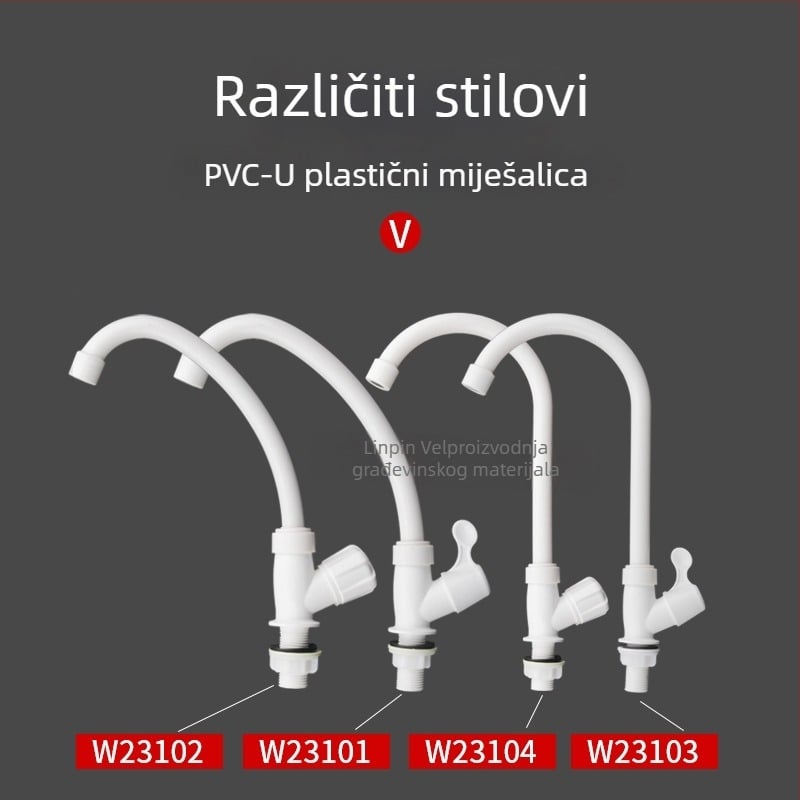Liansu kuhinjski slavine s velikim zavojem, samo hladna voda, okretni vertikalni plastični slavina, model W23101, 20 mm ulaz/izlaz, brzo spajanje, keramnički ventil