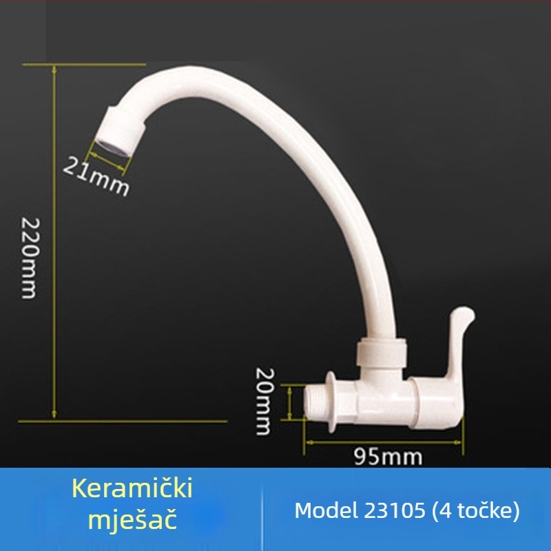 Liansu kuhinjski slavine s velikim zavojem, samo hladna voda, okretni vertikalni plastični slavina, model W23101, 20 mm ulaz/izlaz, brzo spajanje, keramnički ventil